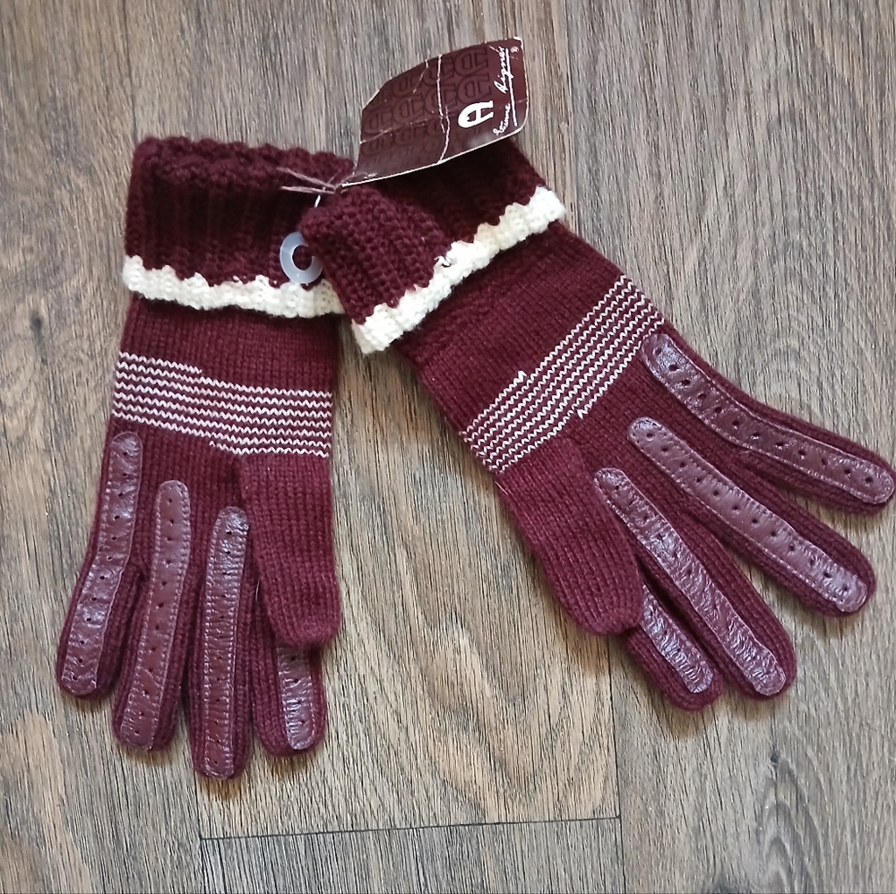NWT Vintage Deadstock Etienne Aigner Maroon Leather Gloves.